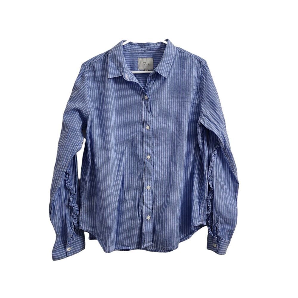 Rails‎ Lizzi Shirt Womens Large Blue Striped Bellflower Ruffled Button Up Top